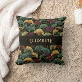 Elegant Ginkgo Pattern Monogram Name Jewel Tones クッション (ブランケット)