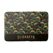 Elegant Ginkgo Pattern Monogram Name Jewel Tones バスマット (正面)