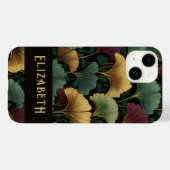 Elegant Ginkgo Pattern Monogram Name Jewel Tones Case-Mate iPhoneケース (裏面 (横))