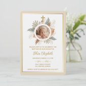 Elegant Girl Baptism Greenery Cross Photo  Invitat 招待状 (スタンド正面)