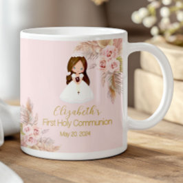 Elegant Girl First Holy Communion Boho Floral Pink コーヒーマグカップ