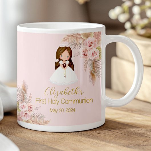 Elegant Girl First Holy Communion Boho Floral Pink コーヒーマグカップ
