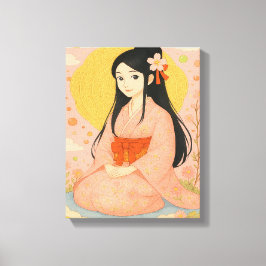 Elegant Girl in Kimono – Japanese Style Wall Art キャンバスプリント