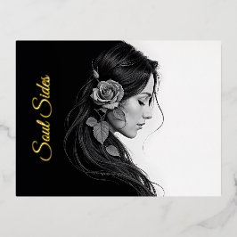 Elegant girl with flower in hair modern fine art 箔シーズンポストカード