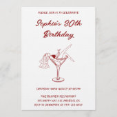 Elegant Girly Martini Red Cocktail 30th Birthday  招待状 (正面)