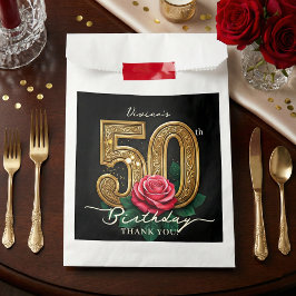 Elegant Glam Black Gold Red Rose 50th Birthday フェイバーバッグ
