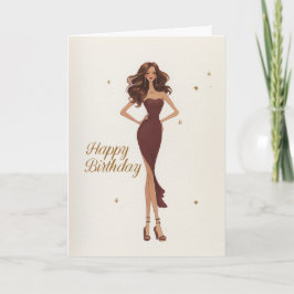 Elegant Glam Brunette Brown Gown Fashionista BDay カード