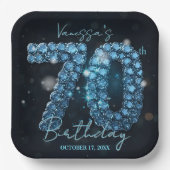 Elegant Glam Chic Teal Blue Jewels 70th Birthday ペーパープレート (正面)