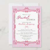 Elegant Glam Frame & Pink Stripes Bridal Shower 招待状 (正面)