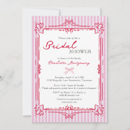 Elegant Glam Frame & Pink Stripes Bridal Shower 招待状