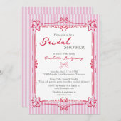 Elegant Glam Frame & Pink Stripes Bridal Shower 招待状 (正面/裏面)