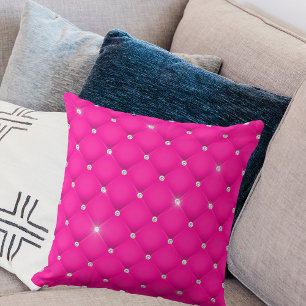 Elegant Glam Glittering Tufted Diamond Hot Pink クッション