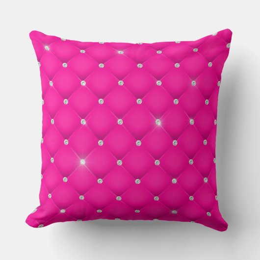 Elegant Glam Glittering Tufted Diamond Hot Pink クッション (正面)