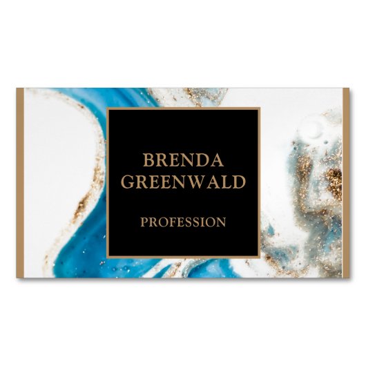 Elegant Glam Liquid Marble Blue Purple Gold Square マグネット名刺 (正面)