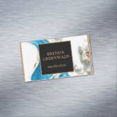Elegant Glam Liquid Marble Blue Purple Gold Square マグネット名刺 (インサイチュ)