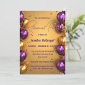 Elegant Glam Purple Gold Balloons Retirement Party 招待状 (スタンド正面)