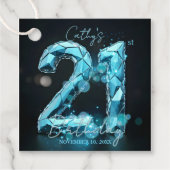 Elegant Glam Teal Blue Crystal 21st Birthday フェイバータグ (正面)