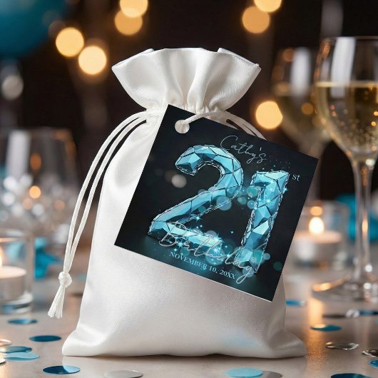 Elegant Glam Teal Blue Crystal 21st Birthday フェイバータグ