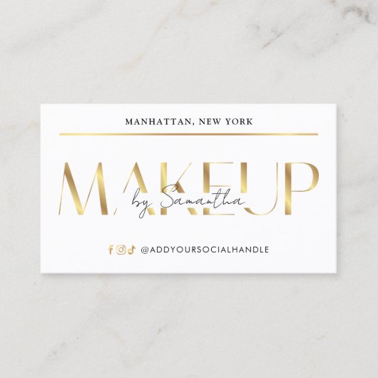 Elegant Glam White & Gold Effect Makeup Artist 名刺 (正面)