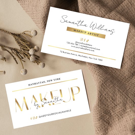 Elegant Glam White & Gold Effect Makeup Artist 名刺