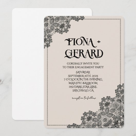 Elegant Glamor Lace Engagement Party Invitation 招待状 (正面/裏面)