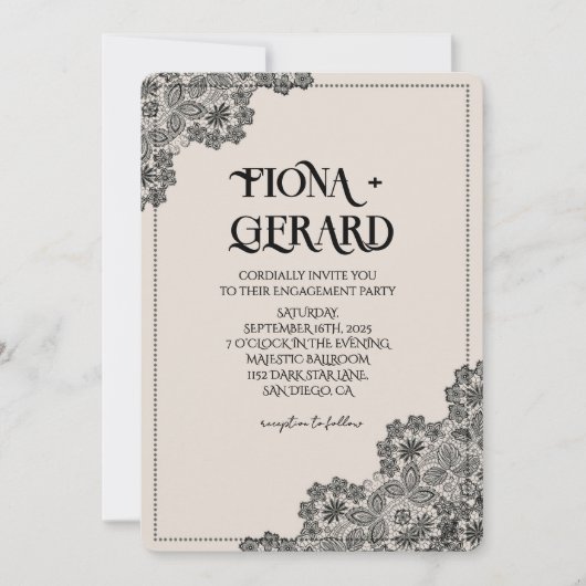 Elegant Glamor Lace Engagement Party Invitation 招待状 (正面)
