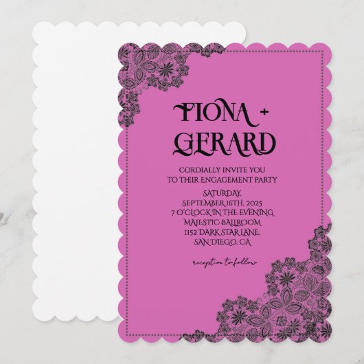 Elegant Glamor Lace Engagement Party Invitation 招待状 (正面/裏面)
