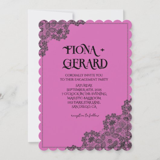 Elegant Glamor Lace Engagement Party Invitation 招待状 (正面)