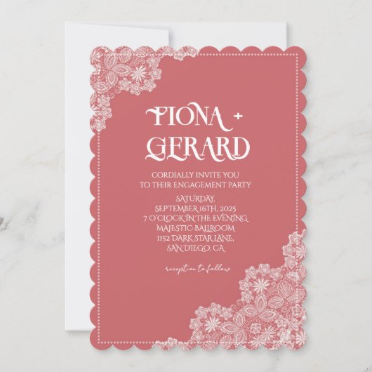 Elegant Glamor Lace Engagement Party Invitation 招待状 (正面)