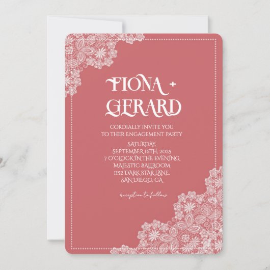 Elegant Glamor Lace Engagement Party Invitation 招待状 (正面)