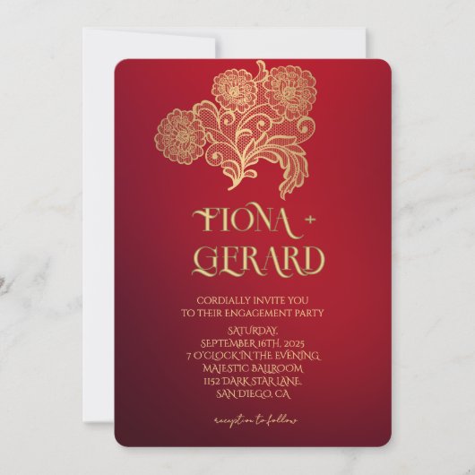 Elegant Glamor Lace Engagement Party Invitation 招待状 (正面)