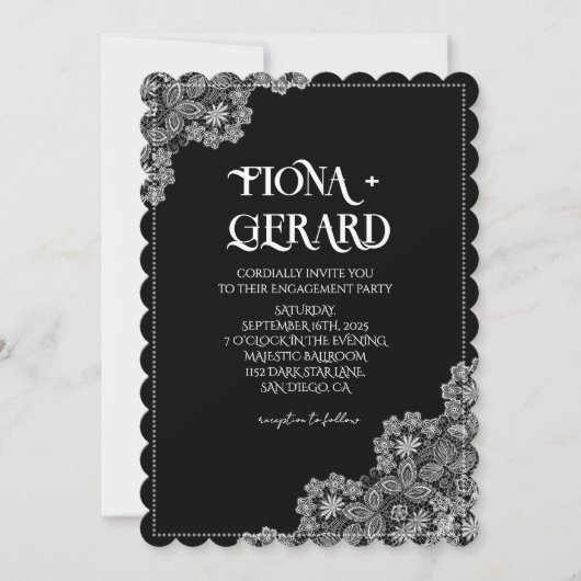 Elegant Glamor Lace Engagement Party Invitation 招待状 (正面)