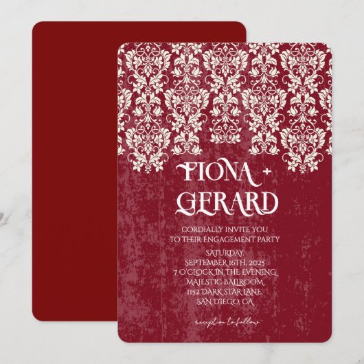 Elegant Glamor Lace Engagement Party Invitation 招待状 (正面/裏面)