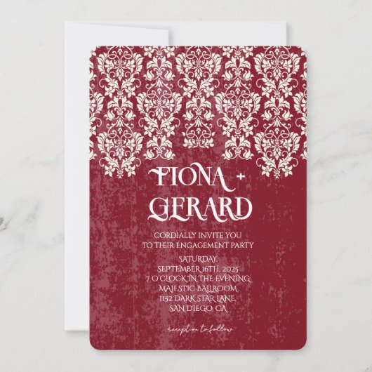 Elegant Glamor Lace Engagement Party Invitation 招待状 (正面)