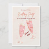 Elegant Glamorous Pink Champagne Birthday  招待状 (正面)