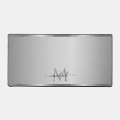 Elegant Glamorous Silver Custom Name Monogram デスクマット (正面)