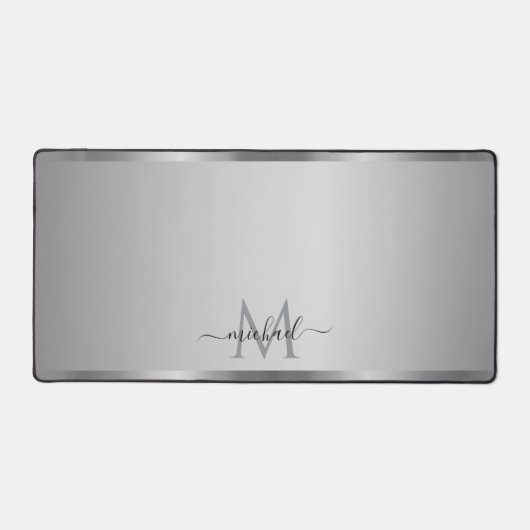 Elegant Glamorous Silver Custom Name Monogram デスクマット (正面)