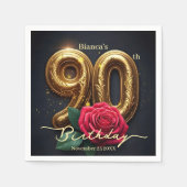 Elegant Glimmering Red Rose Gold 90th Birthday スタンダードカクテルナプキン (正面)