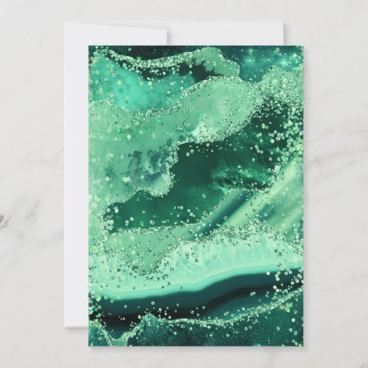 Elegant Glitter Agate Green & Silver Wedding 招待状 (裏面)