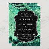 Elegant Glitter Agate Green & Silver Wedding 招待状 (正面/裏面)