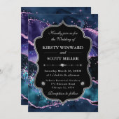 Elegant Glitter Agate Pink & Purple Wedding 招待状 (正面/裏面)