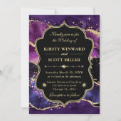 Elegant Glitter Agate Purple Gold Accents Wedding 招待状 (正面)