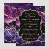 Elegant Glitter Agate Purple Gold Accents Wedding 招待状 (正面/裏面)