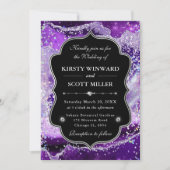 Elegant Glitter Agate Purple & Silver Wedding 招待状 (正面)