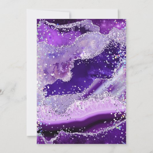 Elegant Glitter Agate Purple & Silver Wedding 招待状 (裏面)