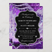 Elegant Glitter Agate Purple & Silver Wedding 招待状 (正面/裏面)