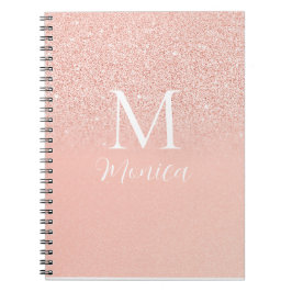 Elegant Glitter Baby Pink Monogram Name Minimal ノートブック