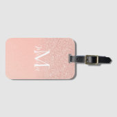Elegant Glitter Baby Pink Monogram Name Minimal ラゲッジタグ (正面横)