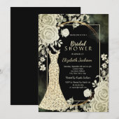 Elegant Glitter Dress Roses Bridal Shower  招待状 (正面/裏面)