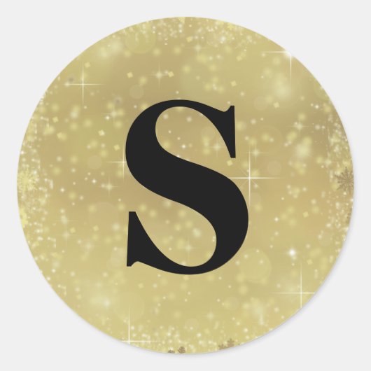 Elegant Glitter Gold Monogram Envelope Seal ラウンドシール (正面)